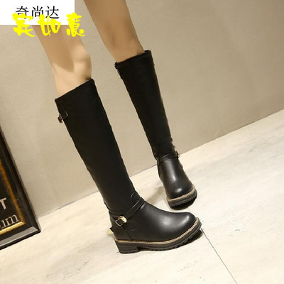 2017中長靴騎士靴秋季新款長筒靴圓頭女鞋單靴女靴子大碼鞋0076黑色版加毛保暖內里 賓如意長靴型號【價格 圖片 品牌 報價】-蘇寧易購樸云服飾鞋帽專營店