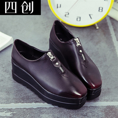 坡跟鞋高跟鞋松糕鞋休閑鞋個性潮鞋2017春秋新款低幫鞋單鞋女鞋子黑色36標準 四創坡跟單鞋型號【價格 圖片 品牌 報價】-蘇寧易購四創服飾鞋帽樸云專營店