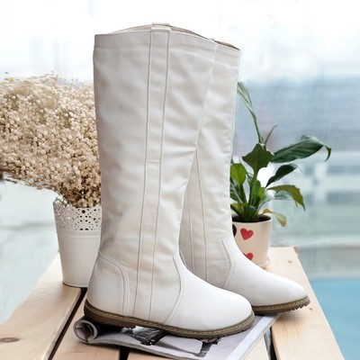 春秋新款平底平跟中筒靴騎士靴白色女靴子大碼單靴演出高筒護(hù)士靴 東材中筒靴型號【價格 圖片 品牌 報價】-蘇寧易購力盾服飾鞋帽專營店