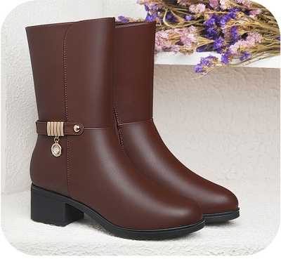2017秋新款真皮女靴中筒靴中跟短靴方跟馬丁靴子女單靴女鞋皮靴側(cè)拉鏈百搭中年保暖棉靴 東材中筒靴型號【價格 圖片 品牌 報價】-蘇寧易購力盾服飾鞋帽專營店
